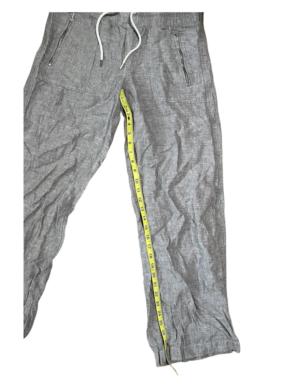 Athleta Cabo Linen Wide Leg Pant Womens Size 8 Grey Elastic Waist Zipper Pockets - Picture 7 of 9